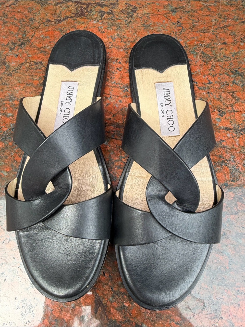 Jimmy Choo Black Crisscross Leather Slide Sandals